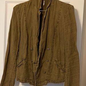 Free People Dark Khaki Women's linen Utility Jacket Size Small